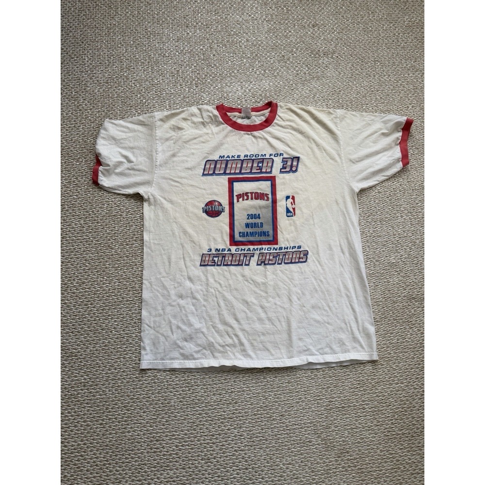 Vintage 90's Detroit Pistons Basketball Championship Ringer Tee Shirt T, XXL